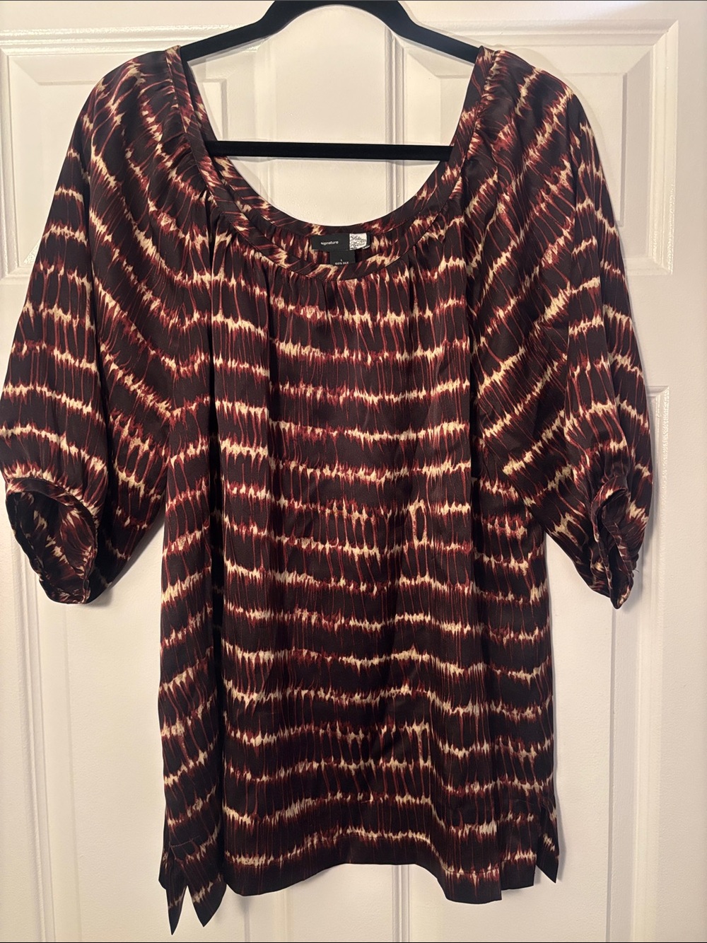 Saks Fifth Avenue Maroon and Cream Patterned Blouse Vintage Silk Loose Blouse